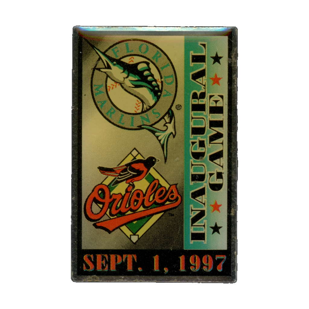 Florida Marlins vs Baltimore Orioles 1997 Inaugural Game Lapel Pin Front