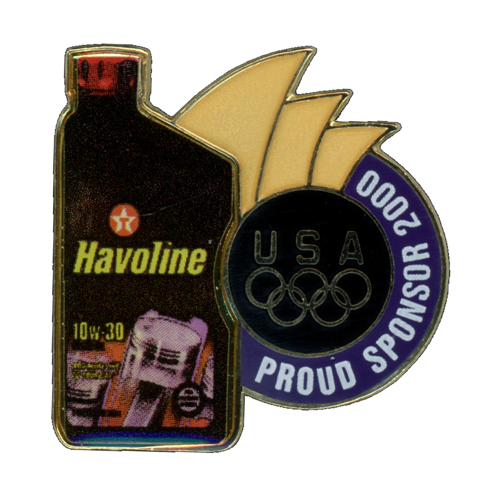 Havoline Sydney 2000 Olympics USA Proud Sponsor Bottle Lapel Pin Front