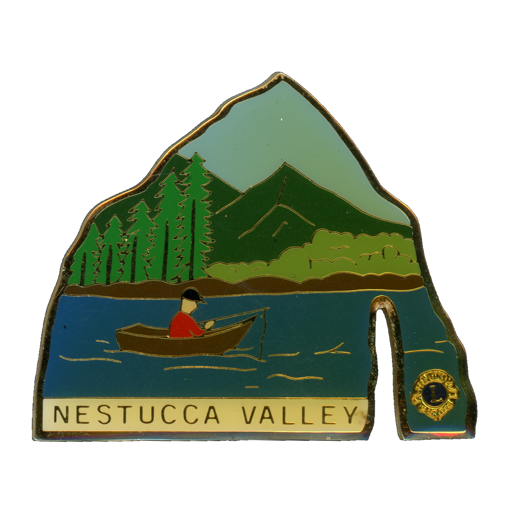 Lions Club Nestucca Valley Fishing Vintage Lapel Pin Front