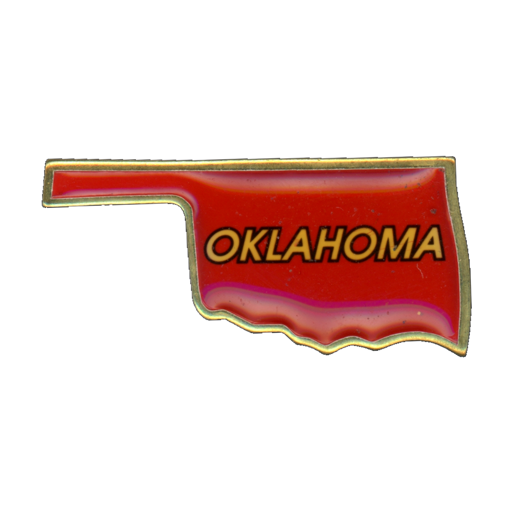 State of Oklahoma Red Map Shape Lapel Pin Front
