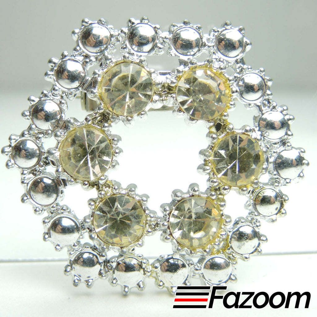 Silver-Tone Flower Brooch Lapel Pin with Rhinestones Vintage - Fazoom
