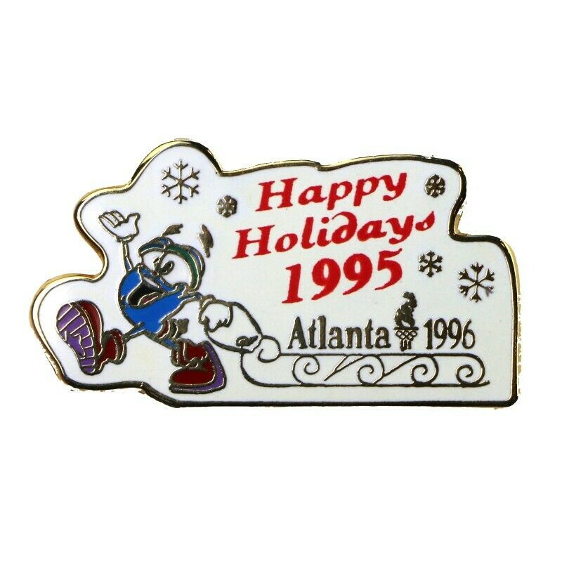 1996 Atlanta Summer Olympics Christmas Happy Holidays 1995 Sled Izzy Mascot Pin - Fazoom