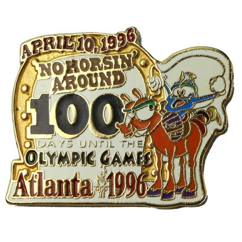 1996 Atlanta Olympics 100 Days No Horsin' Around Izzy Mascot Countdown Pin - Fazoom