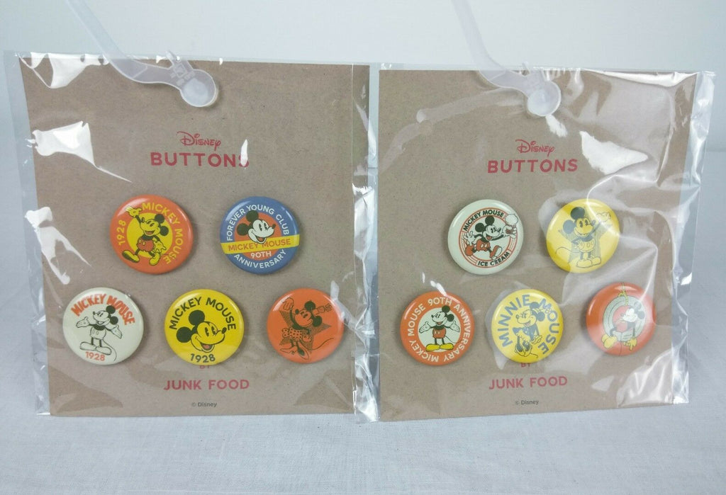 Mickey Mouse Pin Back 10 Button Set 2018 Disney Junk Food 90th Anniversary - Fazoom