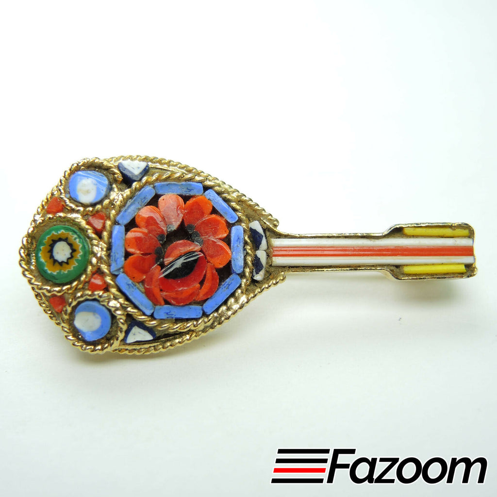 Gold-Tone Inlaid Instrument Brooch Lapel Pin Vintage - Fazoom