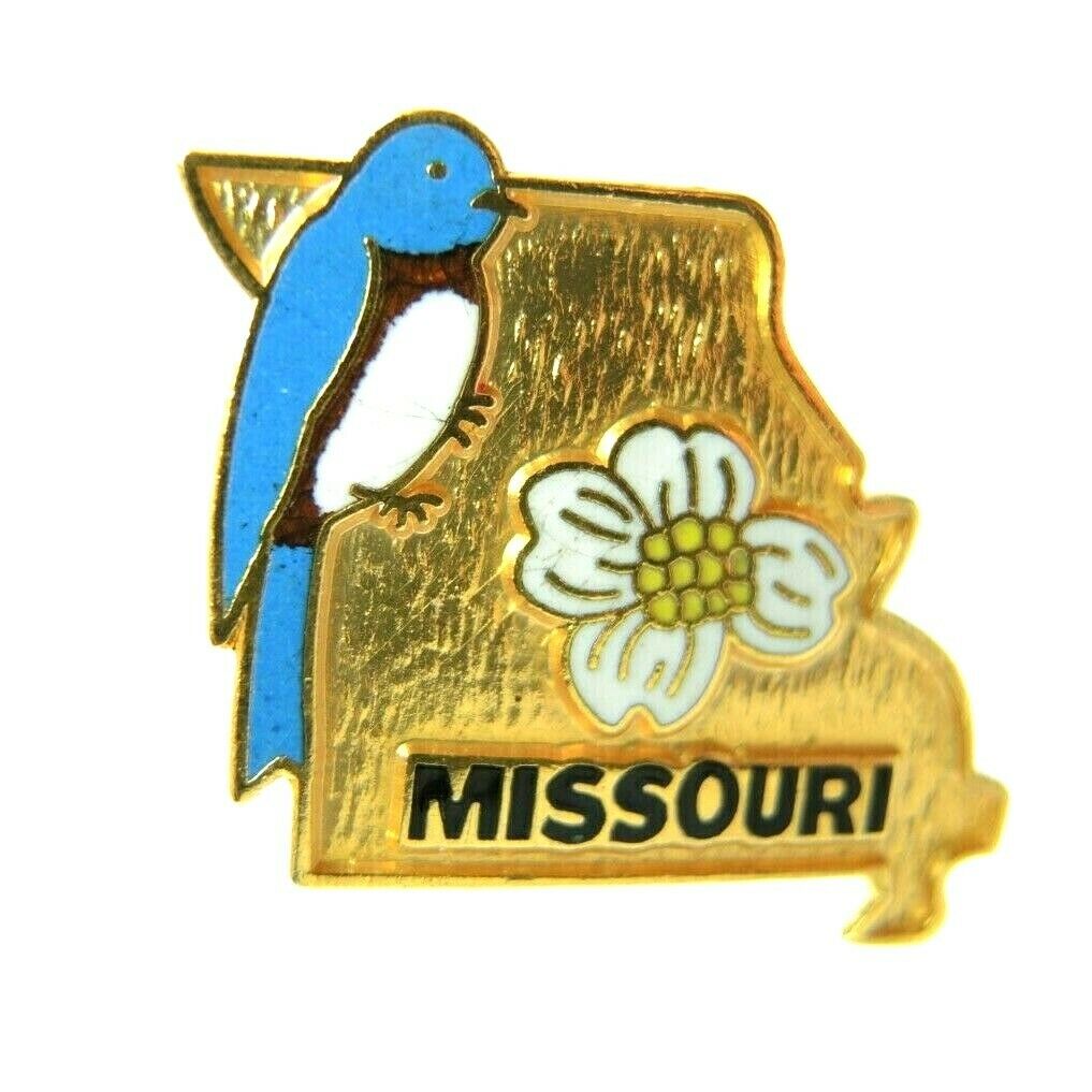 Missouri State Outline Bird and Flower Gold Tone Lapel Pin - Fazoom