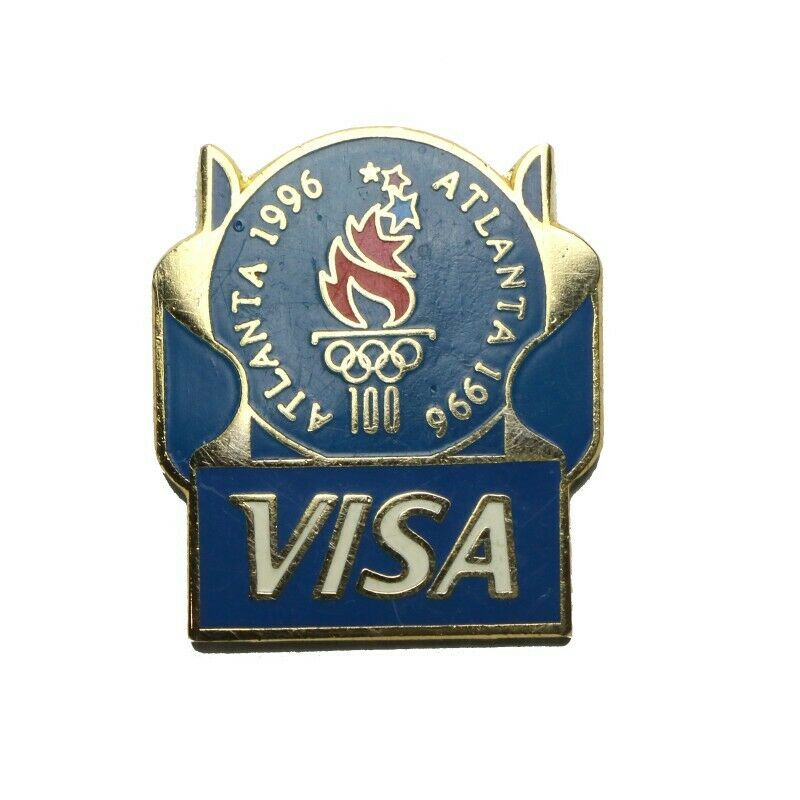 1996 Atlanta Summer Olympics Visa Blue Ribbon Lapel Pin - Fazoom