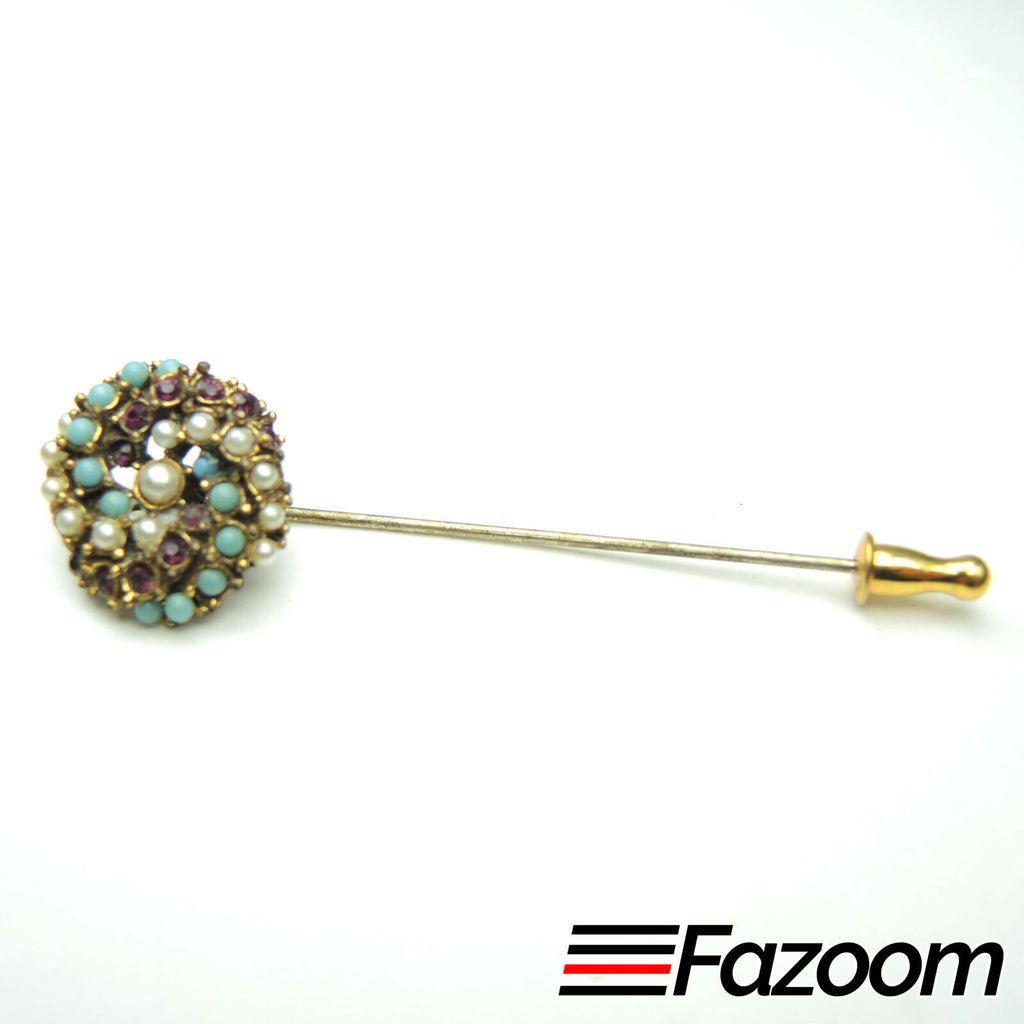 Monet Faux Pearl Rhinestone Brooch Stick Pin Vintage - Fazoom