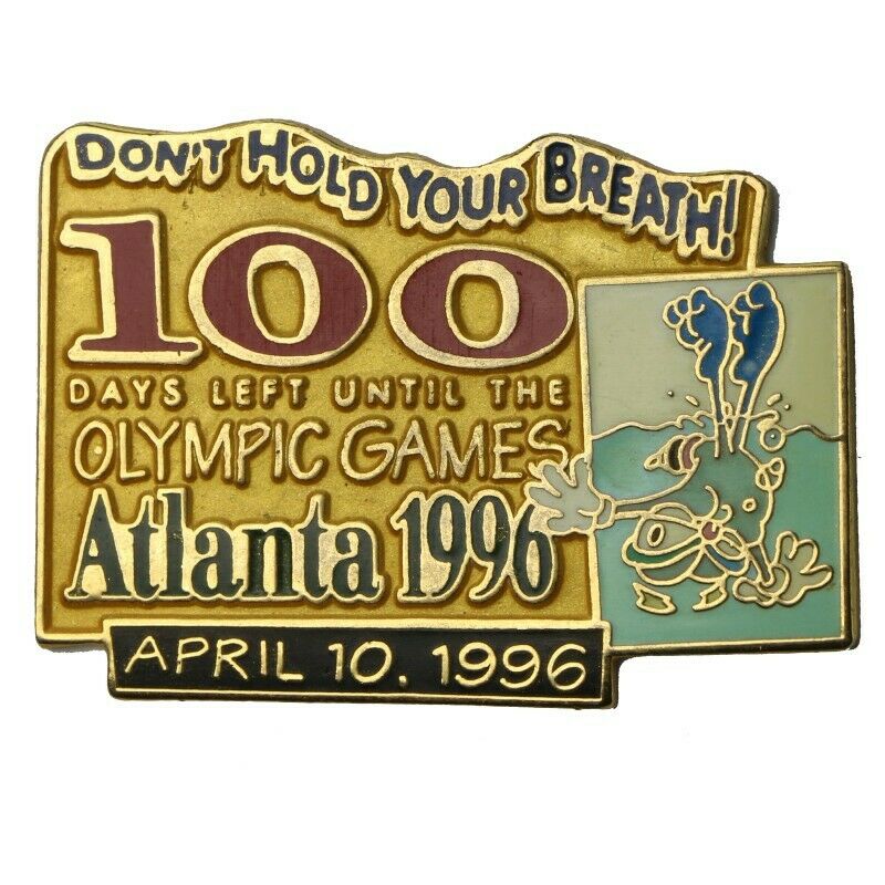 1996 Atlanta Summer Olympics 100 Days Don't Hold Your Breath Izzy Mascot Pin - Fazoom