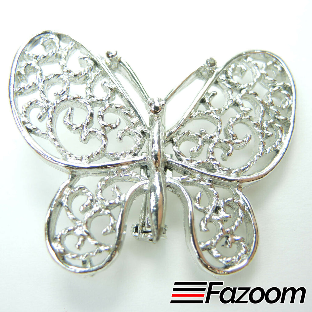 Silver-Tone Butterfly Brooch Lapel Pin Vintage - Fazoom