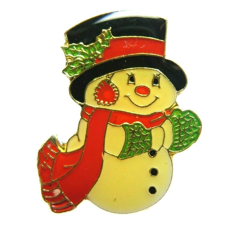 Snowman Winter Top Hat, Scarf, Mittens & Earmuffs Christmas Lapel Pin - Fazoom