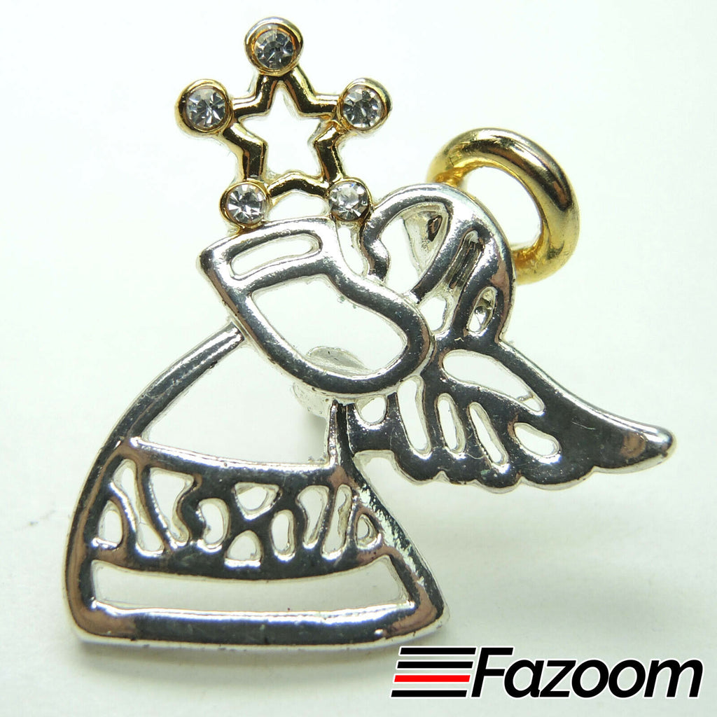 Silver-Tone Angel and Star Lapel Pin with Rhinestones - Fazoom
