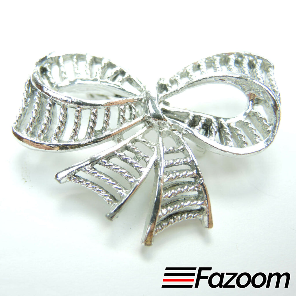 Silver-Tone Ribbon Brooch Lapel Pin Vintage - Fazoom