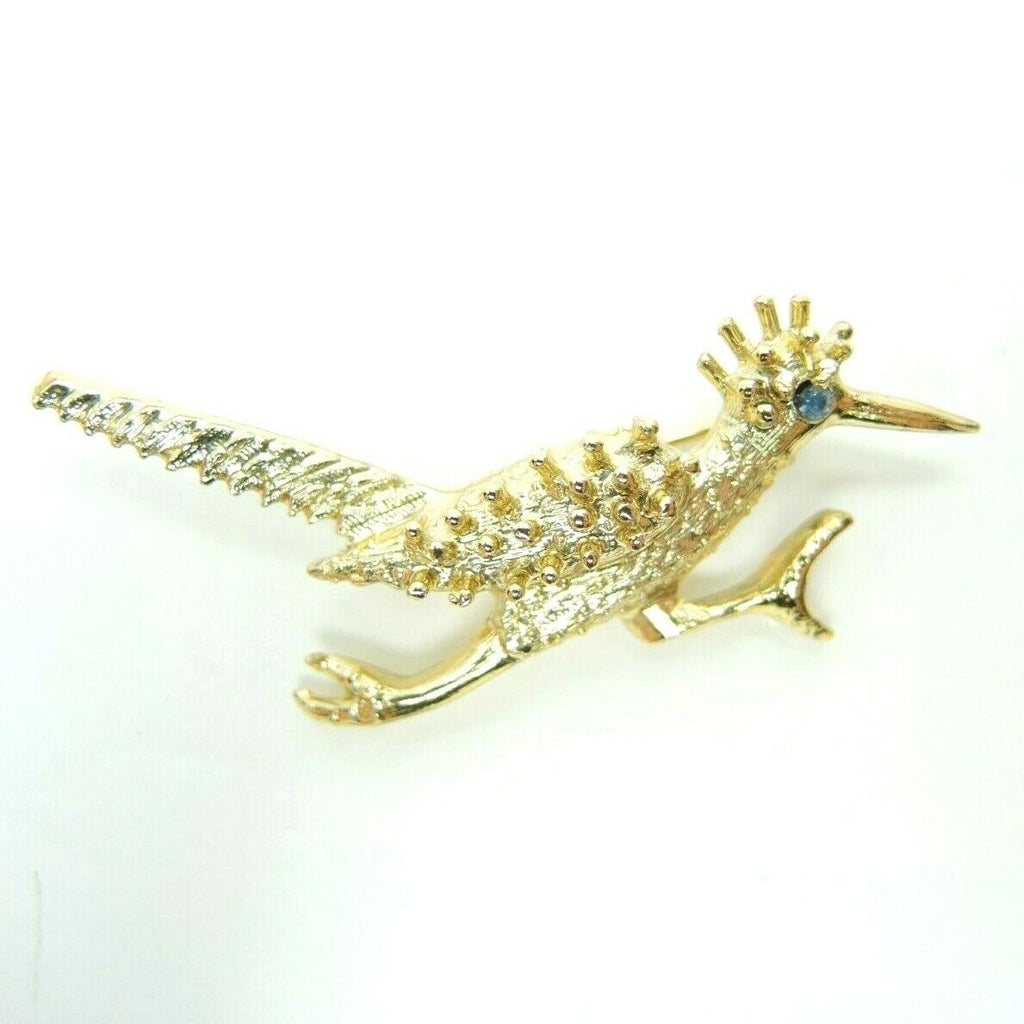 Roadrunner 2-inch Vintage Unsigned Gold-Tone Brooch Lapel Pin - Fazoom