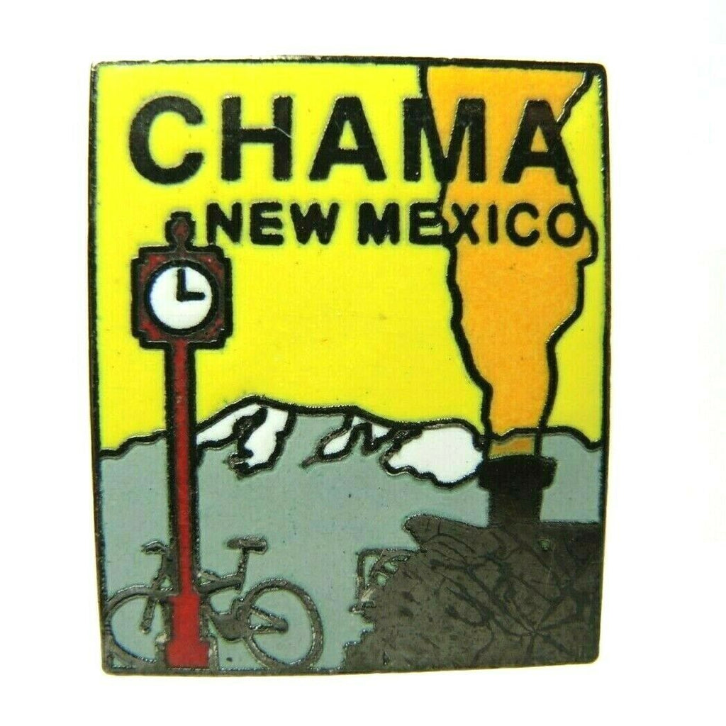 Chama New Mexico Bike Train Clock Mountain Scene Souvenir Lapel Pin - Fazoom