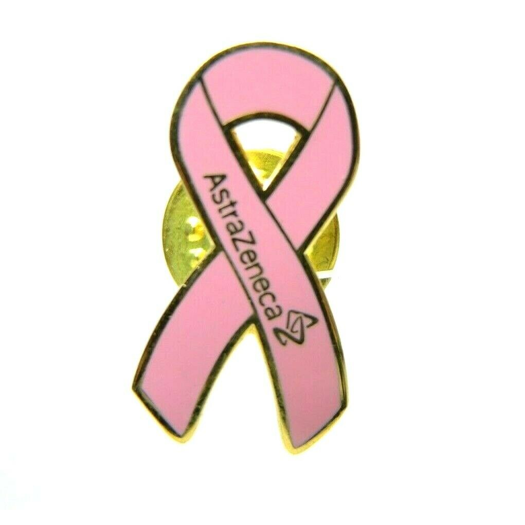 AstraZeneca Breast Cancer Awareness Pink Ribbon Gold Tone Lapel Pin - Fazoom