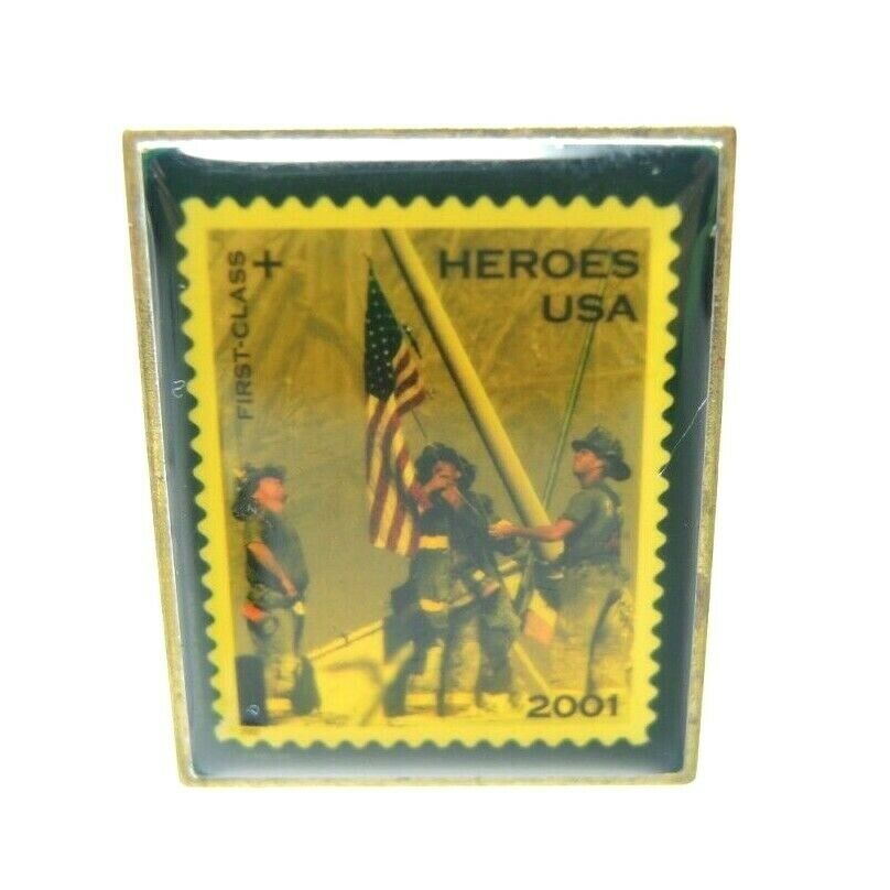 USPS Heroes First Class 9/11 2001 WTC Firefighters Flag Gold Tone Lapel Pin - Fazoom