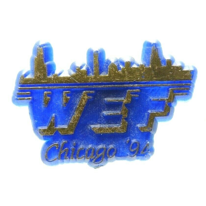 World Economic Forum WEF Chicago 1994 Blue Plastic Lapel Pin - Fazoom