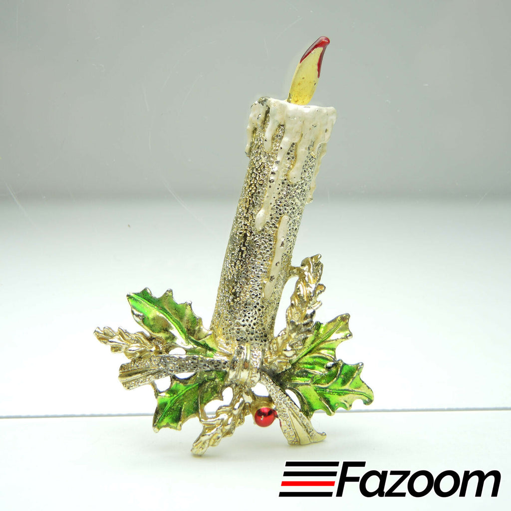 Gerrys Candle & Holly Gold-tone Christmas Brooch Lapel Pin Vintage - Fazoom