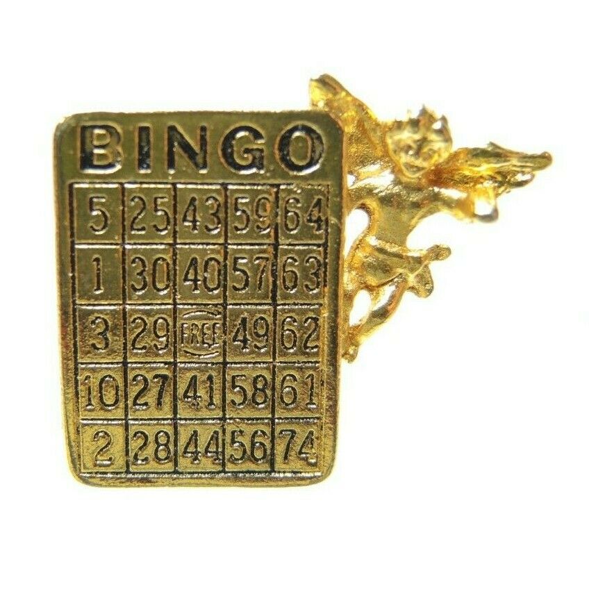 BINGO Guardian Angel Gold Tone Vintage Lapel Pin - Fazoom