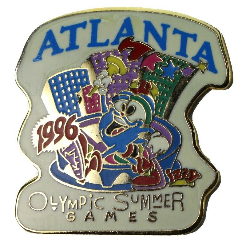1996 Atlanta Summer Olympics Izzy Mascot Torch Skyline Lapel Pin #416303 - Fazoom