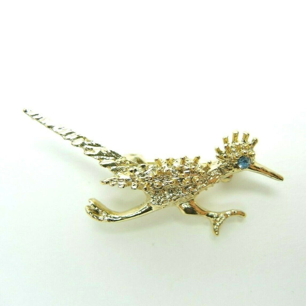 Roadrunner 1.7-inch Vintage Unsigned Gold-Tone Brooch Lapel Pin - Fazoom
