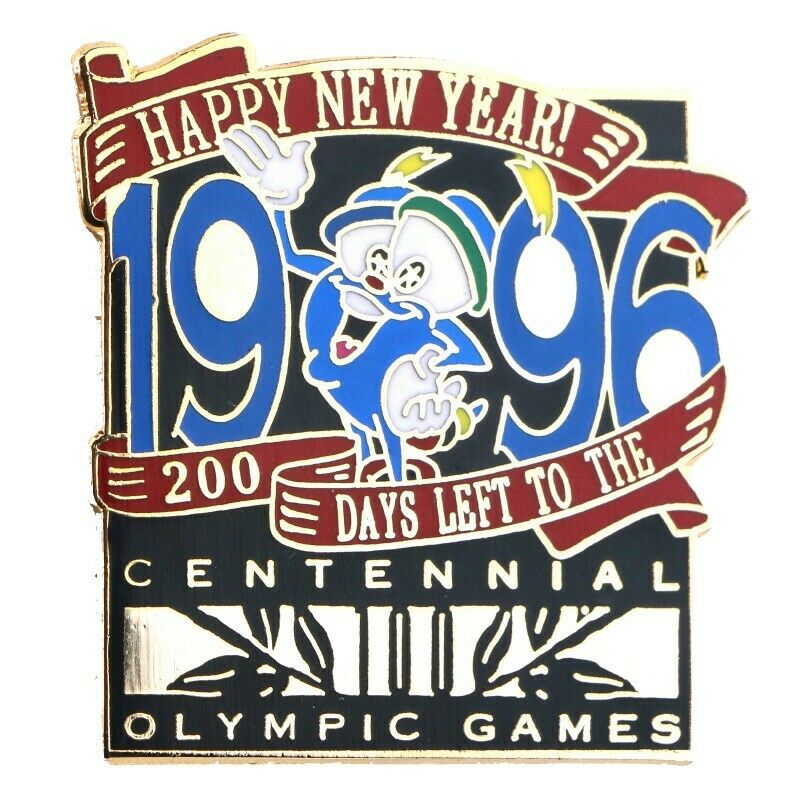 1996 Atlanta Summer Olympics Happy New Year 1996 200 Days Countdown Mascot Pin - Fazoom
