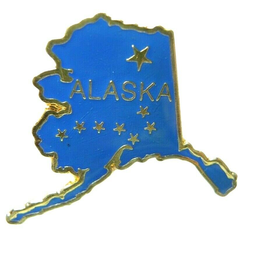 Alaska State Outline Blue Gold Tone Lapel Pin - Fazoom