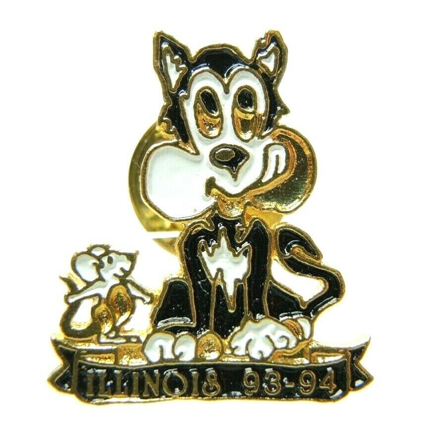Illinois 1993-94 Black & White Cat and Mouse Gold Tone Souvenir Lapel Pin - Fazoom