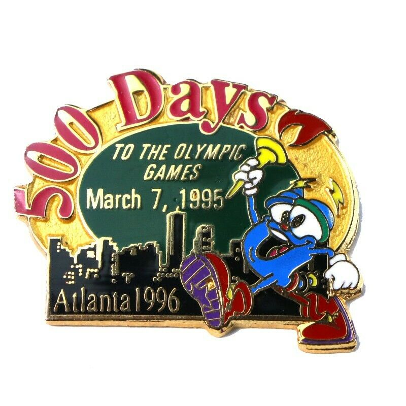 1996 Atlanta Summer Olympics March 7, 1995 500 Days Countdown Izzy Mascot Pin - Fazoom