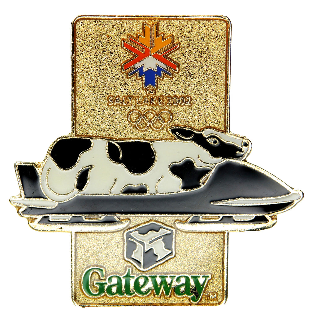 Salt Lake City 2002 Winter Olympic Games Gateway Cow Sledding Sponsor Lapel Pin