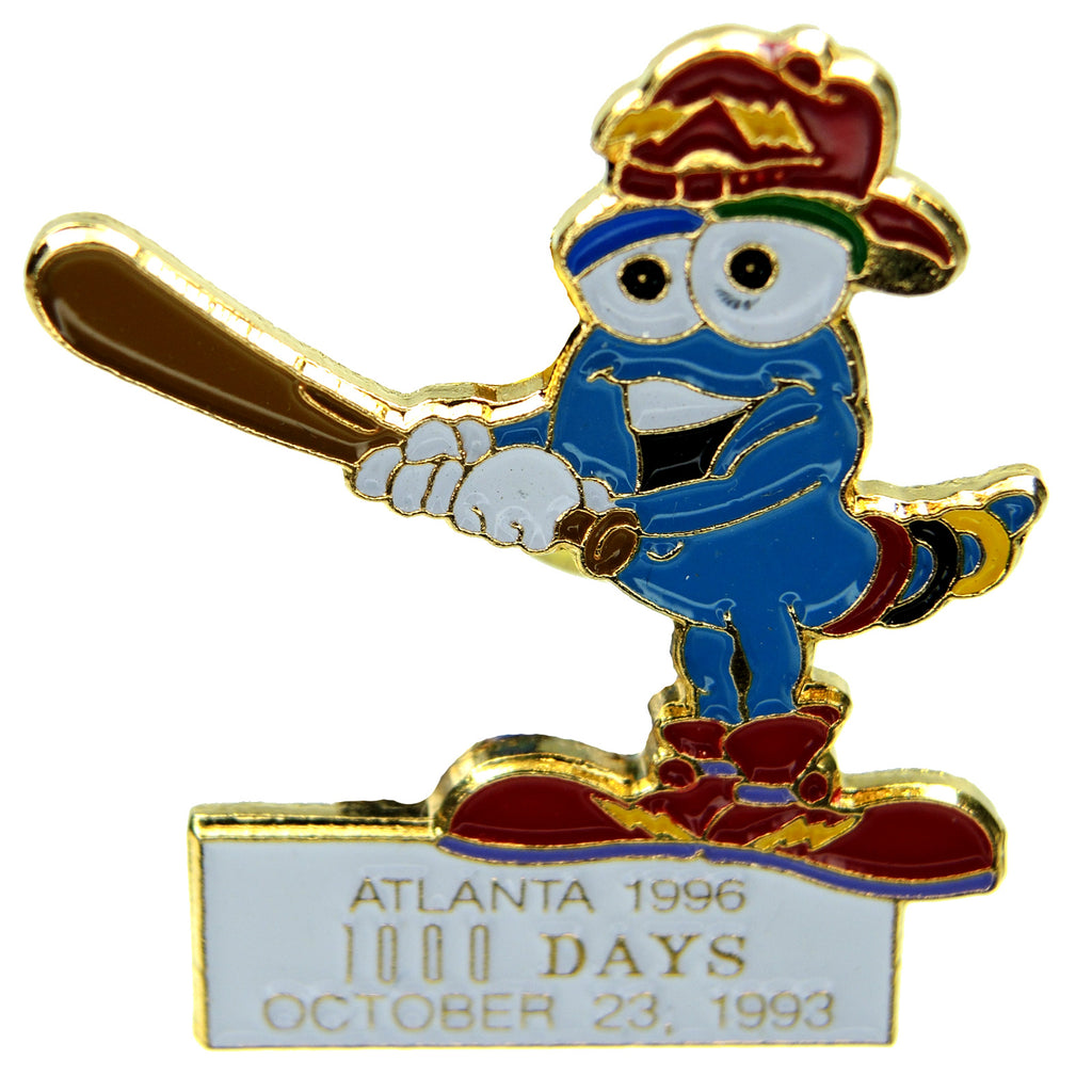 Atlanta 1996 Summer Olympic Games Izzy Mascot Baseball 1,000 Days Lapel Pin